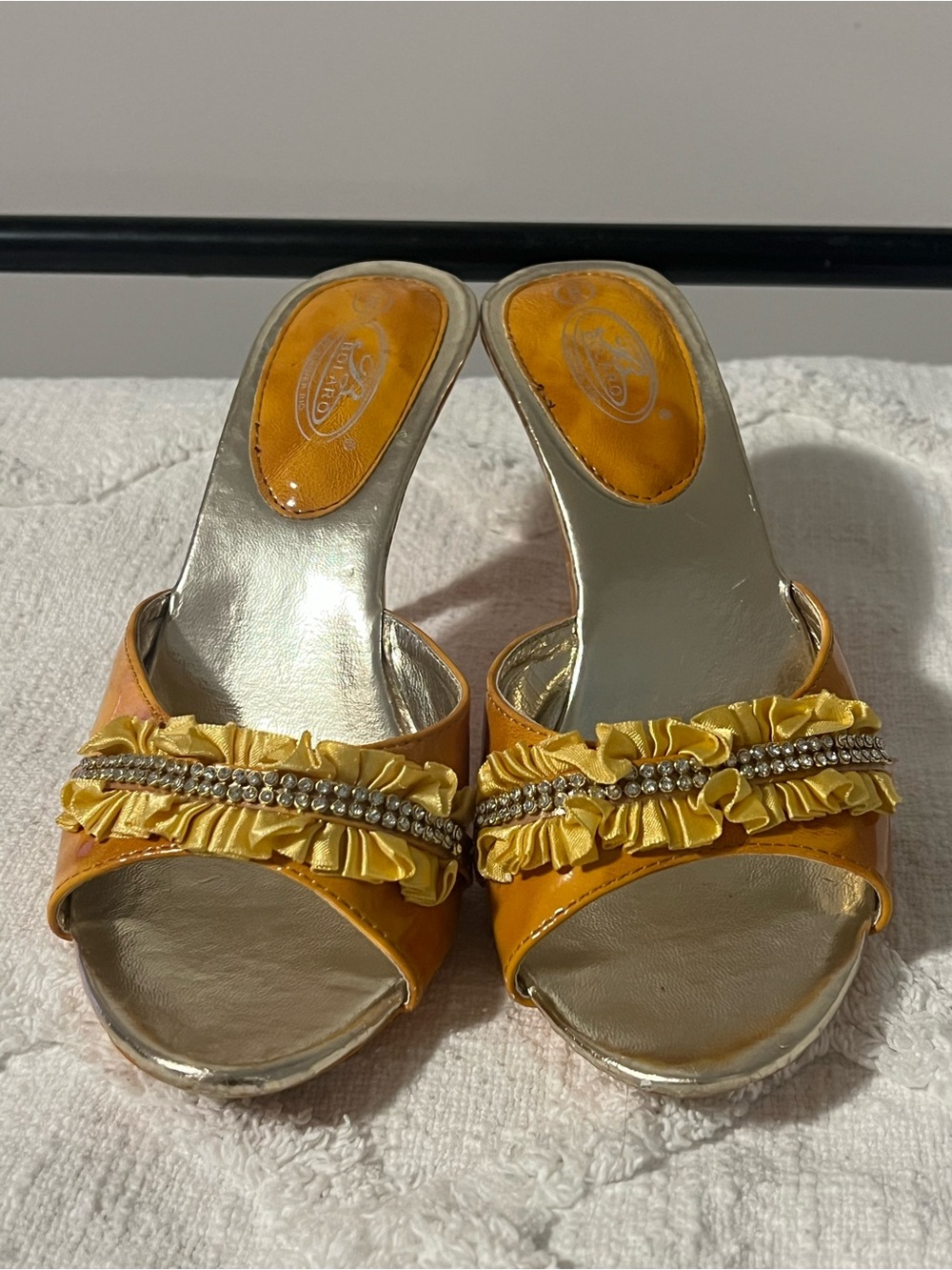 Bolaro by Summer Rio Ruffle & Rhinestone Open-Toe Mule Heels - Picture 3 of 3